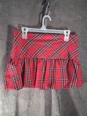 My Sister's Closet Red Black White Grey Plaid Lined Bubble Mini Skirt NWT XXL